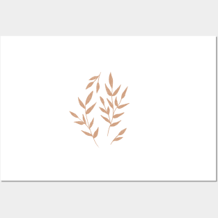 Minimalist Leaves on Taupe Posters and Art